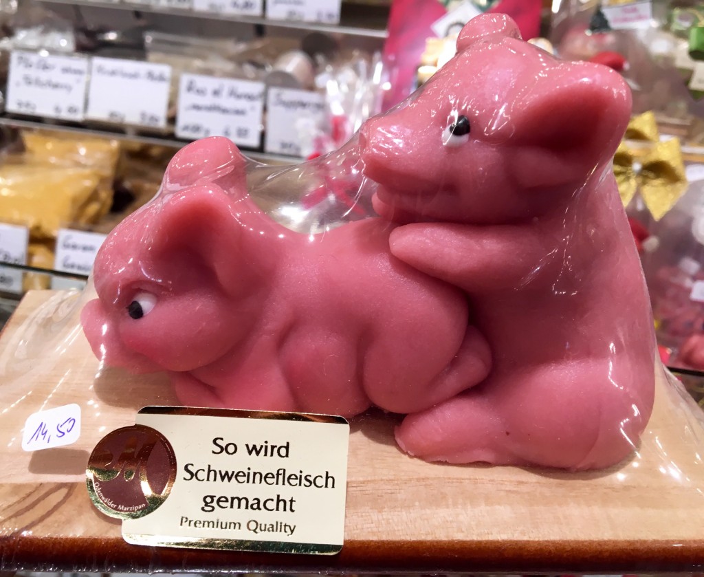 marzipan pig porn at Christmas market in Frankfurt, Germany