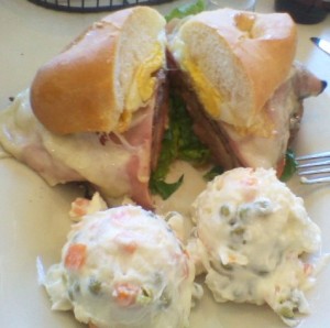 Uruguayan chivito sandwich