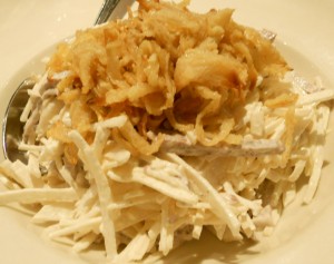 Belorussian salad with beef tongue at Syabri restaurant NYC